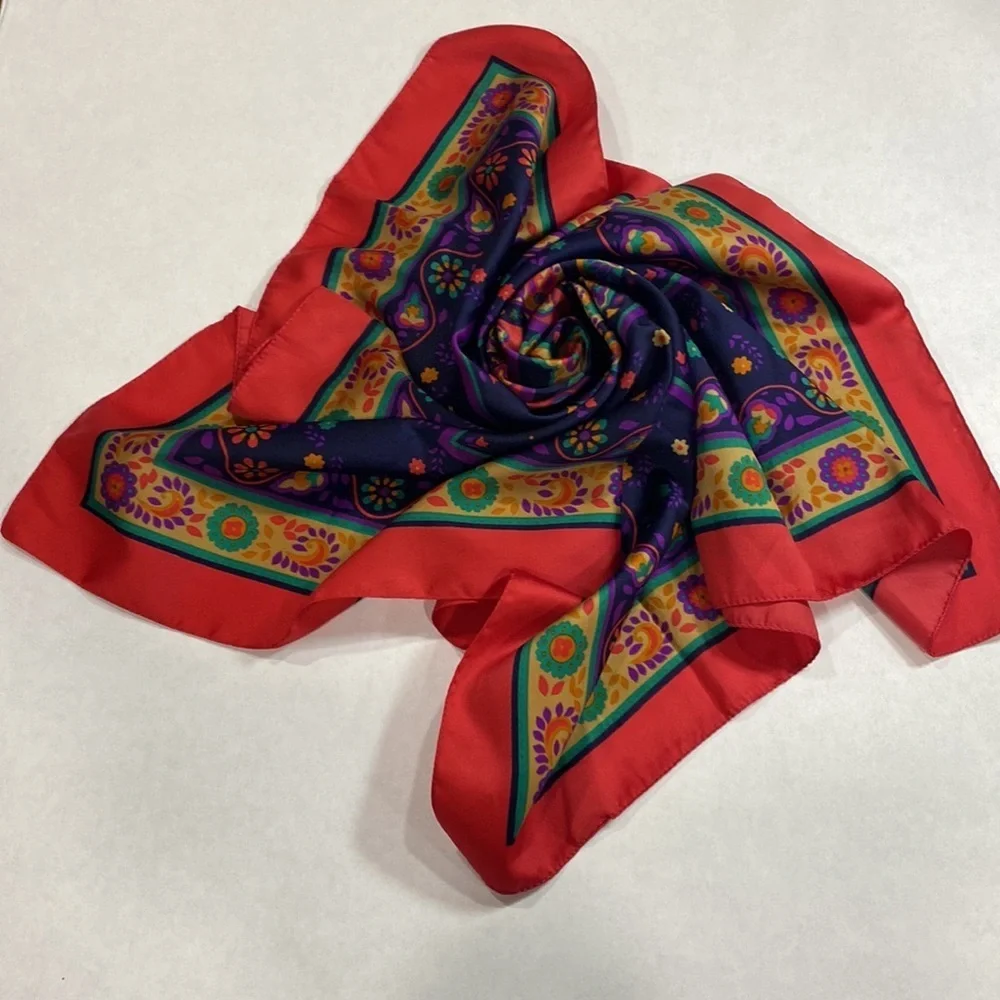 Vintage Challis by Berkshire Scarf Blue Red Italian scarf square‎